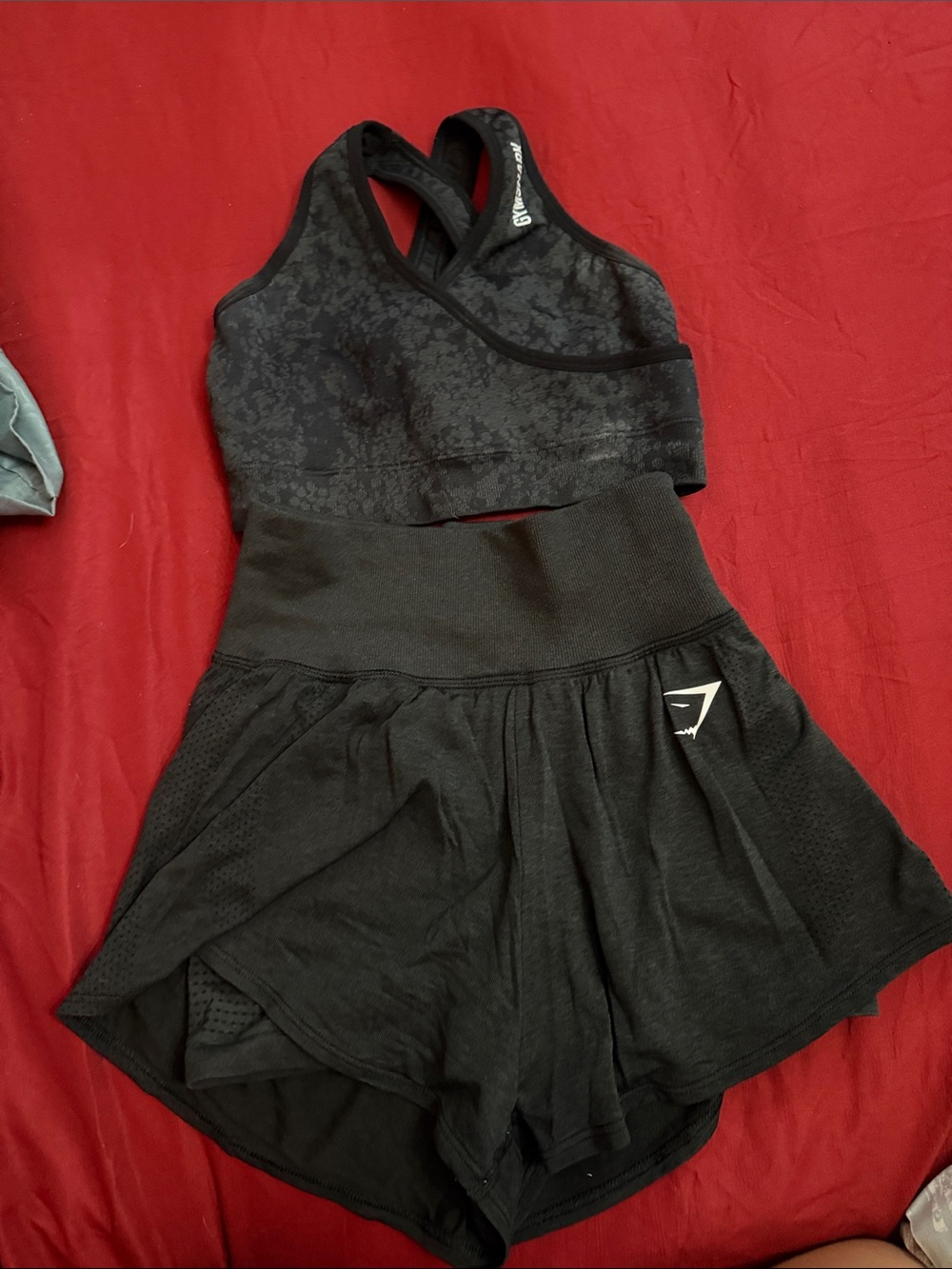 Gymshark Black Cropped Sports Bra and Skirted Shorts Set